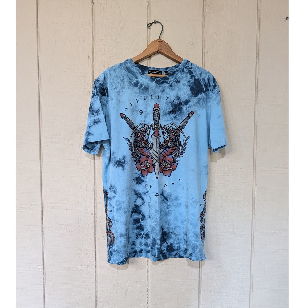 Affliction Black Label Mens L Blue Live Fast Dagger Graphic T-Shirt Y2K Grunge L
